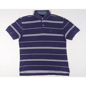 Tommy Hilfiger Vintage Polo Shirt Mens XL Purple White Striped Short Sleeve Y2K